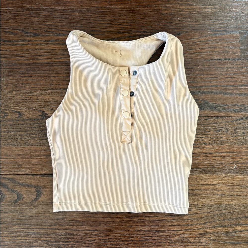 BuffBunny Tan Ribbed Henley Crop Tank